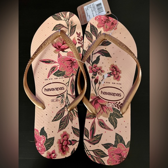 HAVIANAS SLIM ORGANIC SANDAL BALLET ROSE/GOLDEN BLUSH 9/10 - Picture 2 of 4